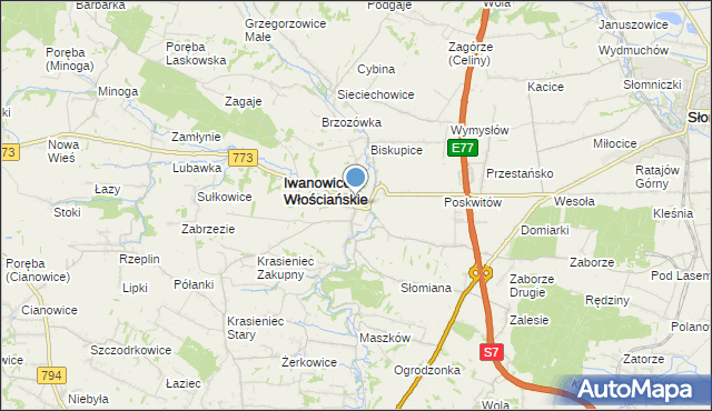 mapa Iwanowice Dworskie, Iwanowice Dworskie na mapie Targeo